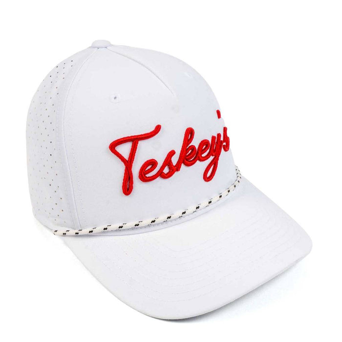 Teskey's Script 3D Rope Cap - Solid White/Red TESKEY'S GEAR - Baseball Caps Teskey's