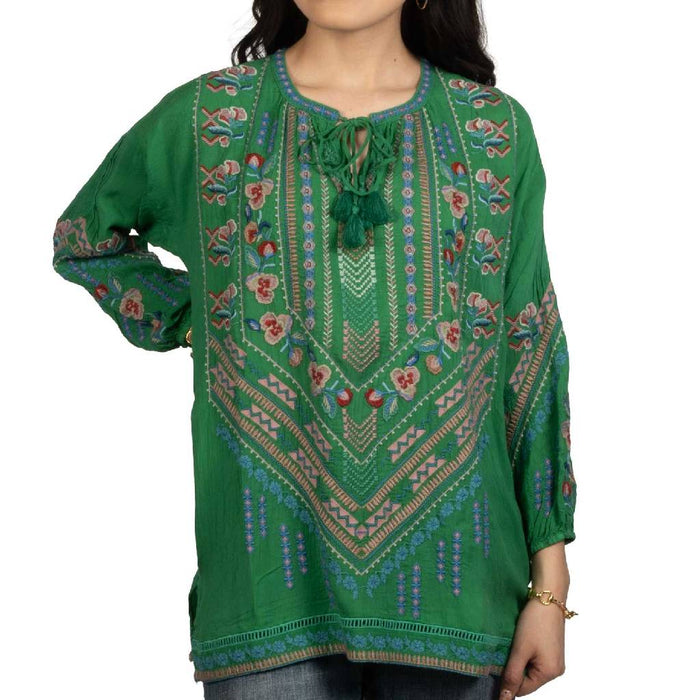 Johnny Was Margot Mia Green Tambourine Blouse WOMEN - Clothing - Tops - Long Sleeved Johnny Was Collection