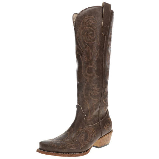 Roper Women's Ryder Vintage Brown Snip Toe Tall Embroidered Boot WOMEN - Footwear - Boots - Western Boots Roper Apparel & Footwear