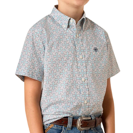 Ariat Boy's Casual Blue Elixir Southwest Print Button Down Shirt KIDS - Boys - Clothing - Shirts - Short Sleeve Shirts Ariat Clothing