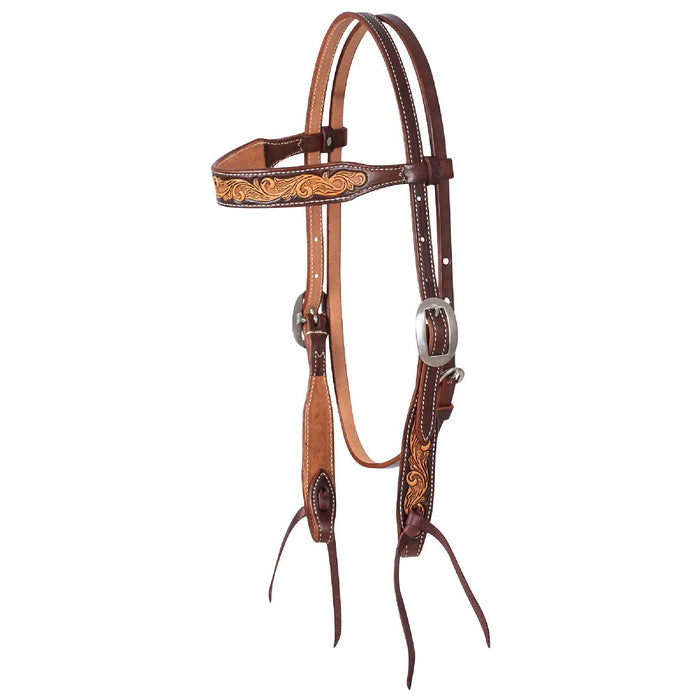 Martin Saddlery Chocolate Framed Floral Browband Headstall Tack - Headstalls Martin Saddlery