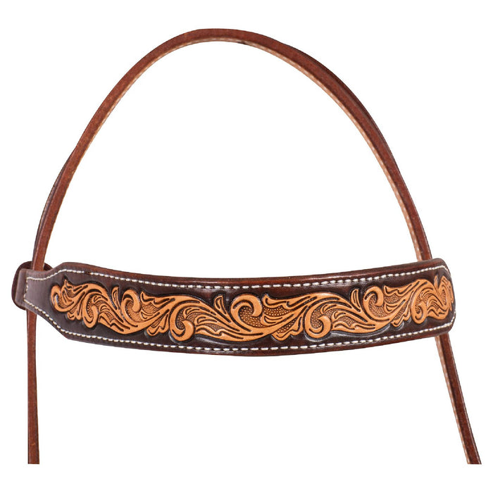 Martin Saddlery Chocolate Framed Floral Browband Headstall Tack - Headstalls Martin Saddlery