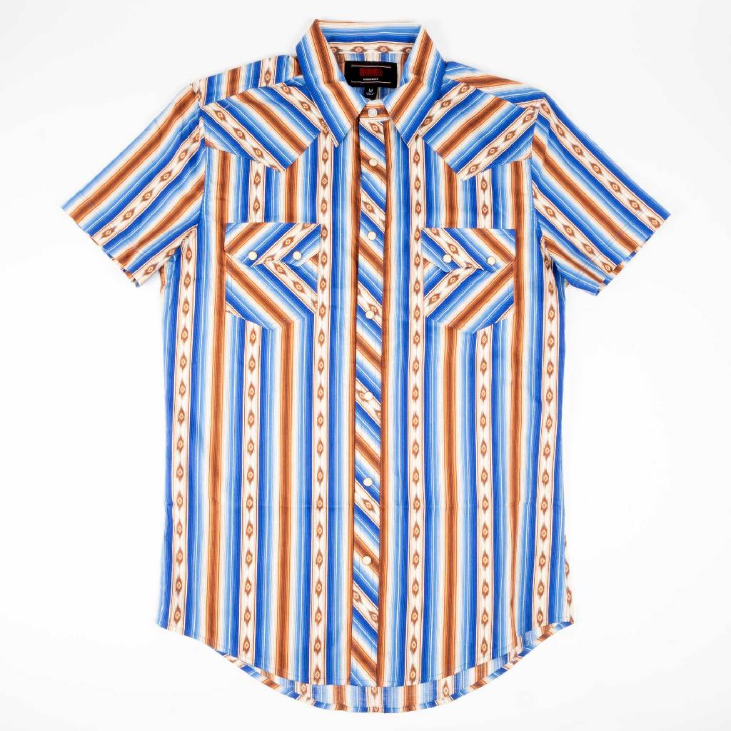 rock.and.roll.もん様 Rock & Roll Denim Men's Serape Stripe Pearl Snap Shirt — Teskeys