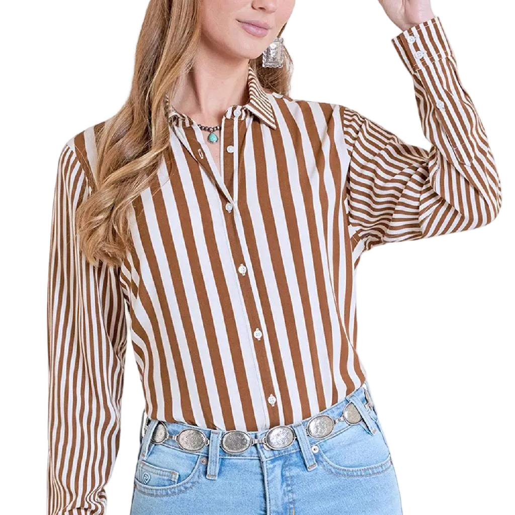 Panhandle Slim Women's Brown Stripe Button Down ShirT - FINAL SALE WOMEN - Clothing - Tops - Long Sleeved Panhandle