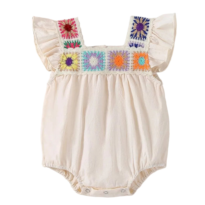 Girl's Crochet Square Ruffle Romper