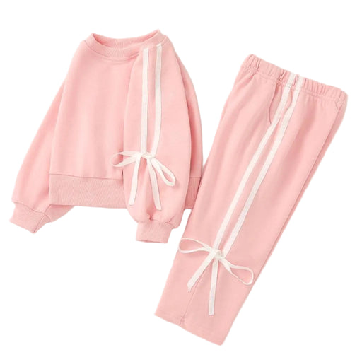 Girl's Pink Bow Trim Sweatsuit Set KIDS - Girls - Clothing - Sweatshirts & Hoodies Rylee Faith Designs