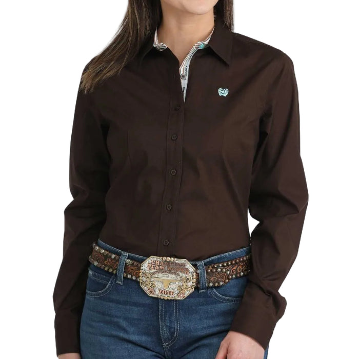 Cinch Women's Solid Brown Button Down Shirt