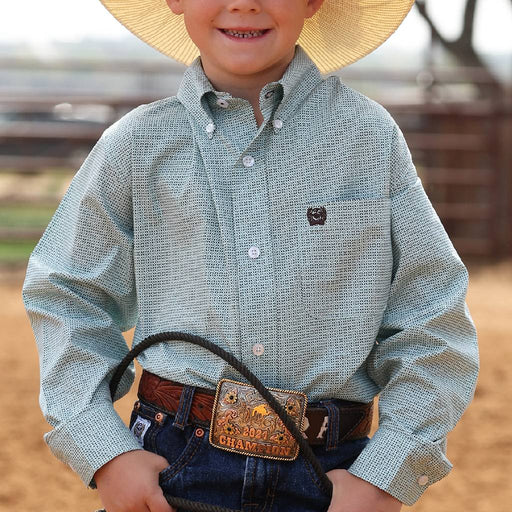 Cinch Boy's Blue Geo Print Button Down Shirt KIDS - Boys - Clothing - Shirts - Long Sleeve Shirts Cinch