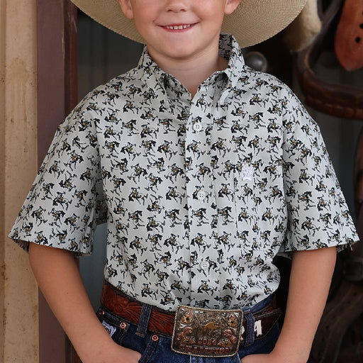 Cinch Boy's Bucking Horse Gray Button Down Shirt KIDS - Boys - Clothing - Shirts - Short Sleeve Shirts Cinch