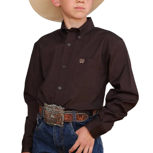 Cinch Boy's Solid Brown Button Down Shirt KIDS - Boys - Clothing - Shirts - Long Sleeve Shirts Cinch