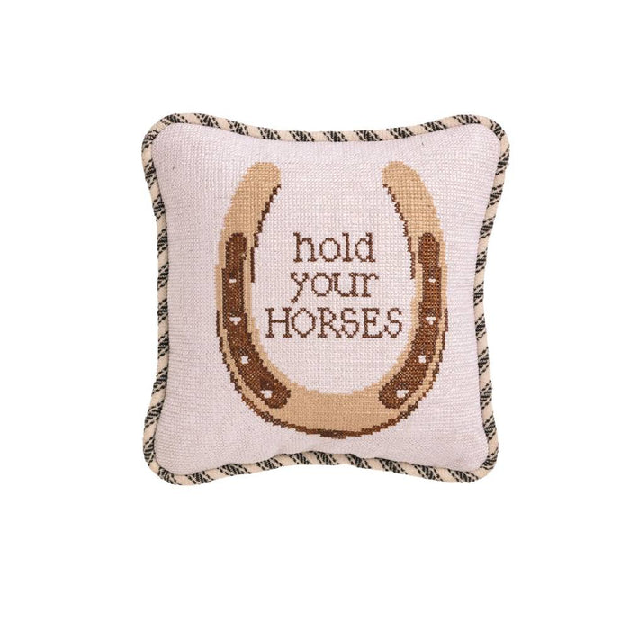 Mud Pie Hold Your Horses Needlepoint Small Pillow HOME & GIFTS - Home Decor - Decorative Pillows Mud Pie