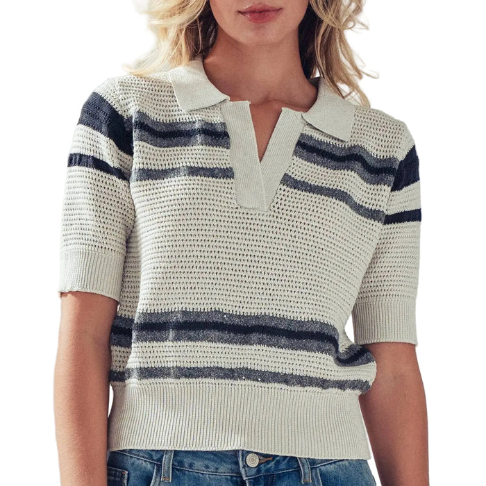 Women's Striped V Neck Knit Top WOMEN - Clothing - Tops - Short Sleeved Urban Daizy