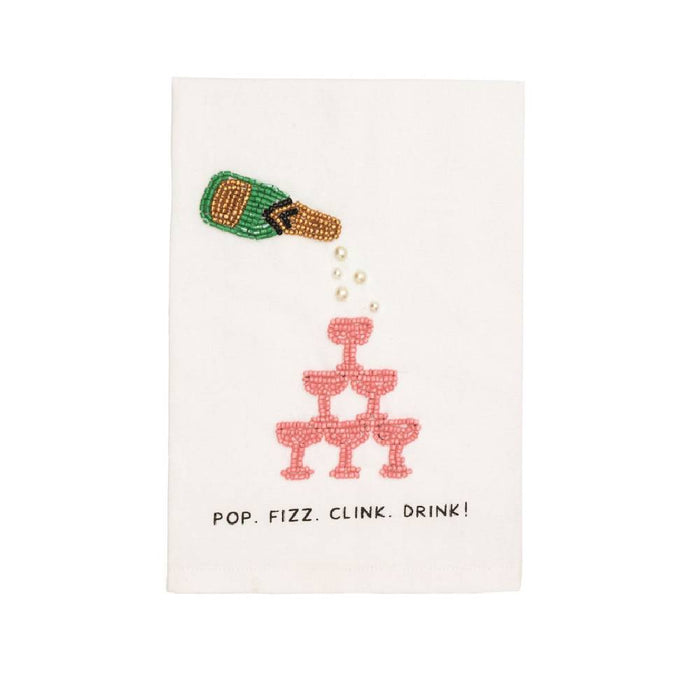 Mud Pie Champagne Beaded Bar Towel HOME & GIFTS - Tabletop + Kitchen - Kitchen Decor Mud Pie