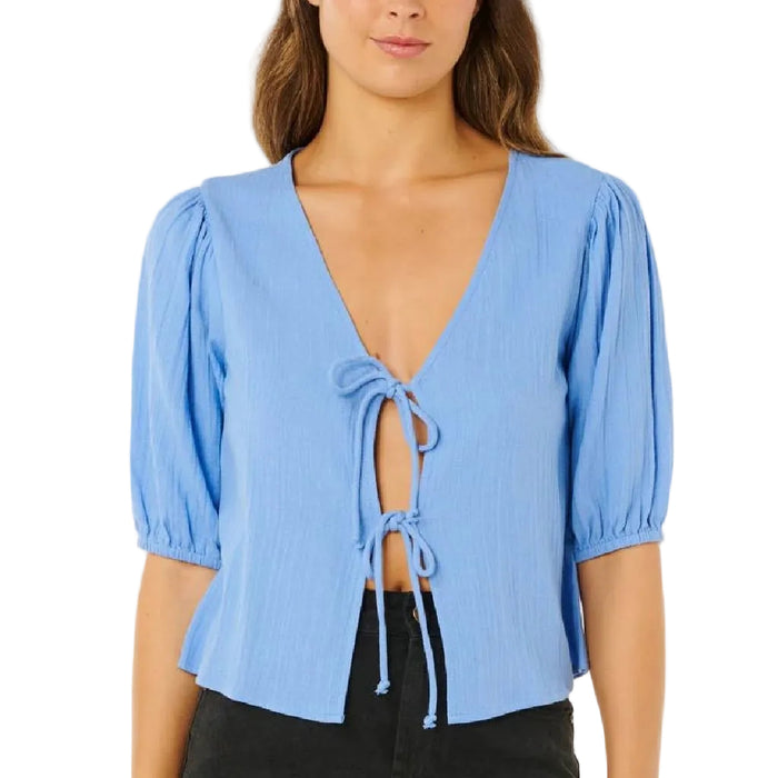 Rip Curl Women's Vibe Surf Tie Front Cornflower Blue Top