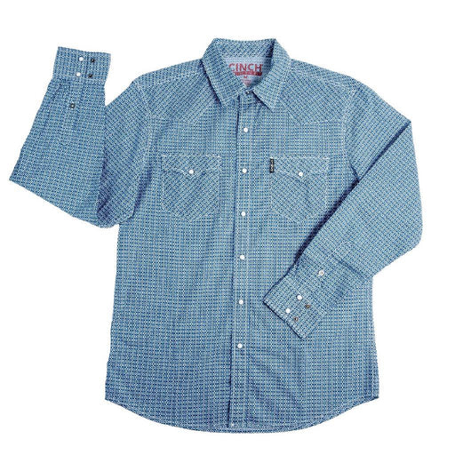 Cinch Men's Blue Modern Fit Snap Geo Blue Shirt MEN - Clothing - Shirts - Long Sleeve Cinch