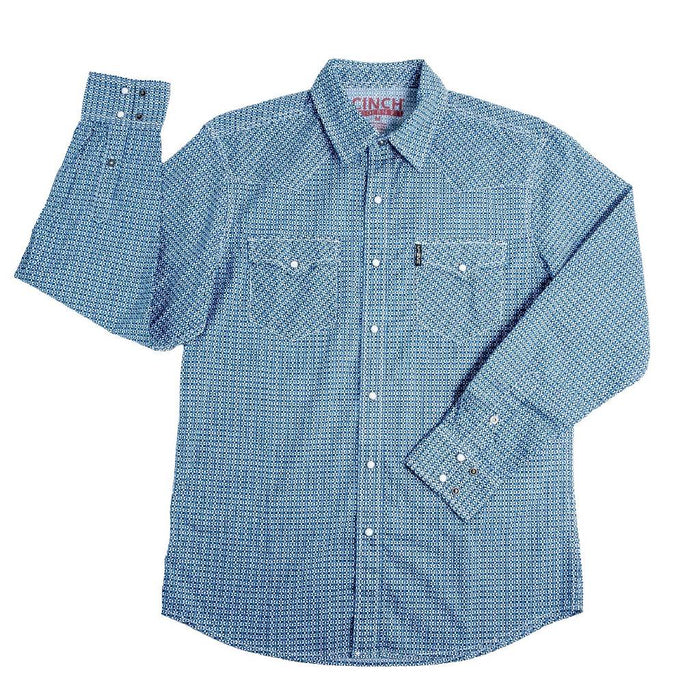 Cinch Men's Blue Modern Fit Snap Geo Blue Shirt MEN - Clothing - Shirts - Long Sleeve Cinch
