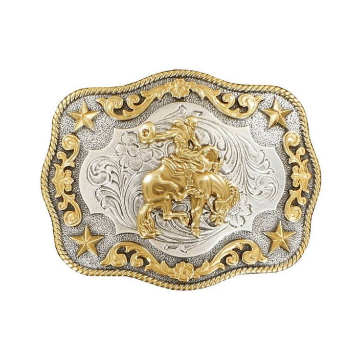 Nocona Rectangle Rope Edge Floral Bronc Buckle ACCESSORIES - Additional Accessories - Buckles M&F Western Products
