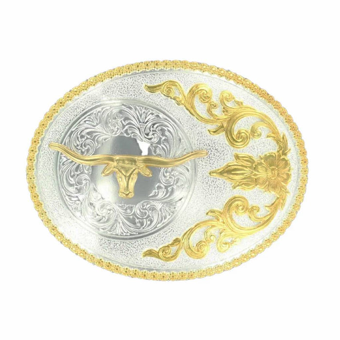Nocona Oval Gold Edge Floral Longhorn Buckle ACCESSORIES - Additional Accessories - Buckles M&F Western Products