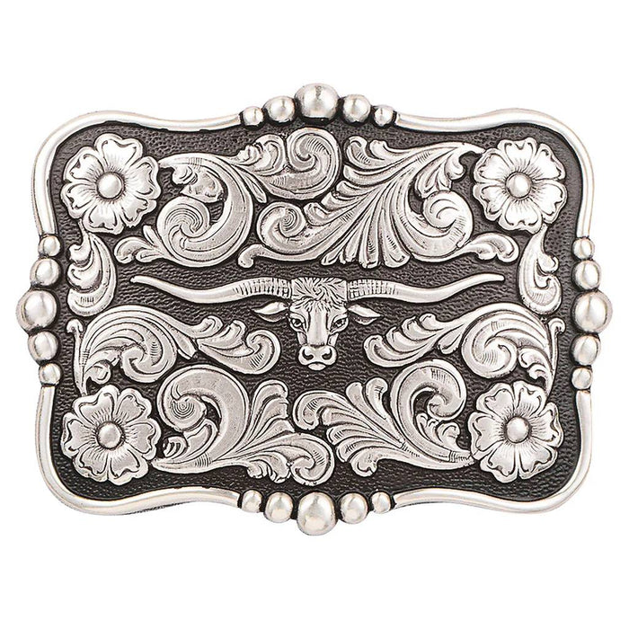Nocona Rectangle Dot Edge Longhorn Floral Buckle ACCESSORIES - Additional Accessories - Buckles M&F Western Products