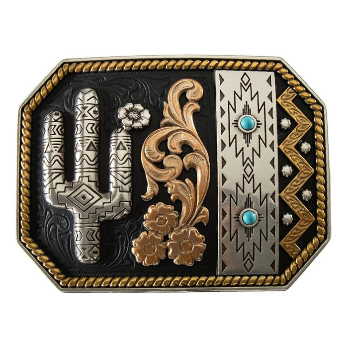 Blazi Roxx Rectangle Cactus Turquoise Multi Finish Buckle ACCESSORIES - Additional Accessories - Buckles M&F Western Products