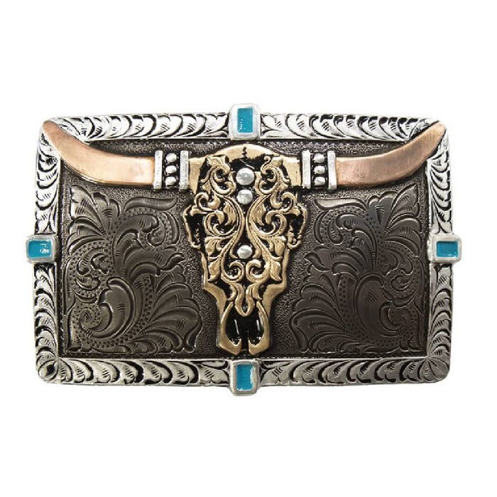 Crumrine Rectangle Cow Skull Turquoise Buckle ACCESSORIES - Additional Accessories - Buckles M&F Western Products