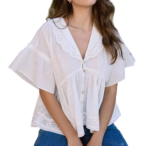 Embo Airy Collar White Blouse WOMEN - Clothing - Tops - Short Sleeved Raisonnel