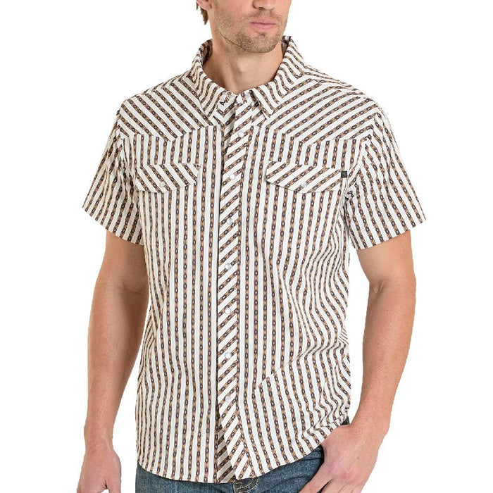 Rock & Roll Denim Men's Tek Core Stripe Brown Pearl Snap Shirt MEN - Clothing - Shirts - Short Sleeve Panhandle