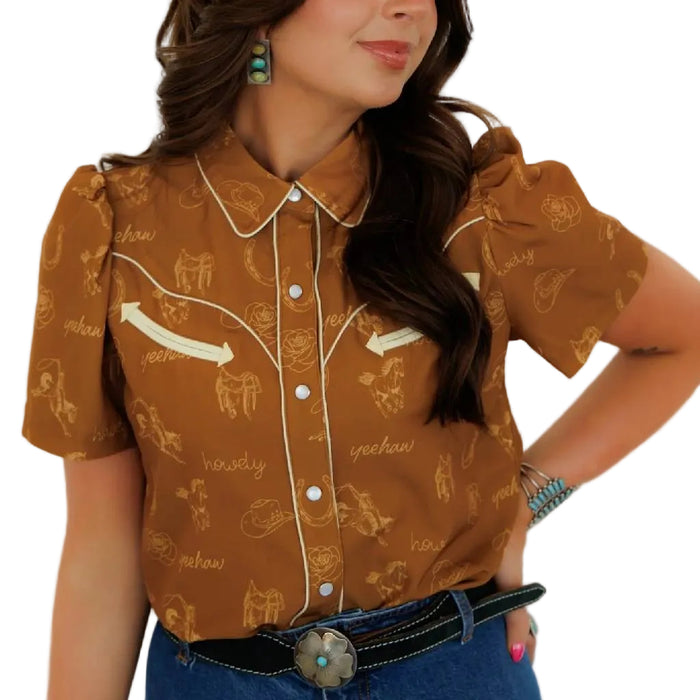 Howdy Hanny Arrow Pearl Snap Shirt - Howdy Rose WOMEN - Clothing - Tops - Short Sleeved Howdy Hanny