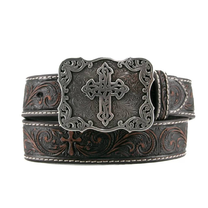 Nocona Girl's 1 1/4" Embossed Cross Buckle Brown Belt KIDS - Accessories - Belts M&F Western Products