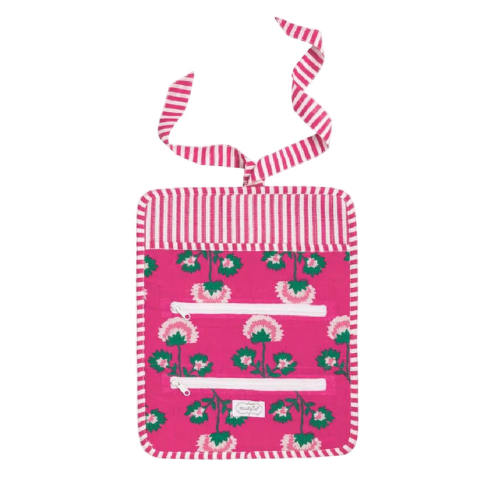 Mud Pie Block Print Pink Jewelry Roll HOME & GIFTS - Gifts Mud Pie
