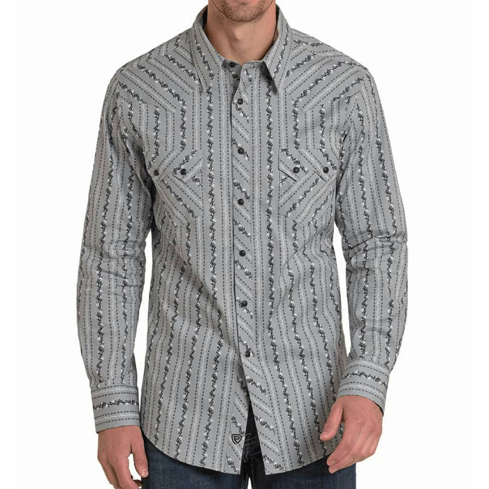 Rock & Roll Denim Men's Black Wallpaper Print Pearl Snap Shirt MEN - Clothing - Shirts - Long Sleeve Panhandle