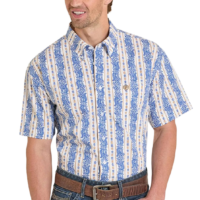 Rock & Roll Denim Men's Paisley Stripe Blue Pearl Snap Shirt MEN - Clothing - Shirts - Long Sleeve Panhandle