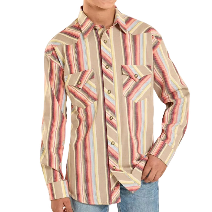 Rock & Roll Denim Boy's Vintage Stripe Brown Pearl Snap Shirt KIDS - Boys - Clothing - Shirts - Long Sleeve Shirts Panhandle