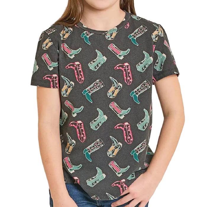 Rock & Roll Denim Girl's Boot Print Black Tee