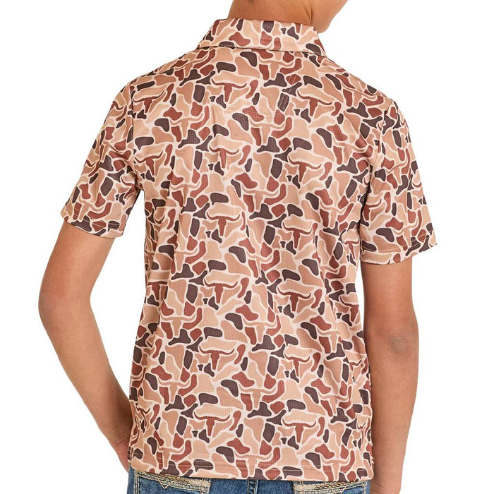 Rock & Roll Denim Boy's Camel Camo Mesh Polo Shirt