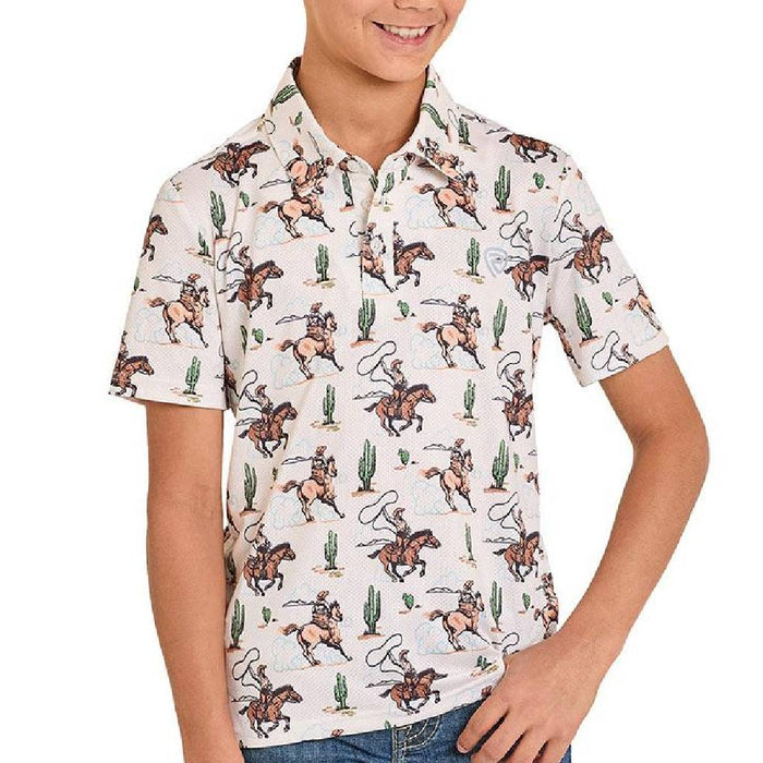 Rock & Roll Denim Boy's Natural Novelty Printed Mesh Polo Shirt KIDS - Boys - Clothing - Shirts - Long Sleeve Shirts Panhandle