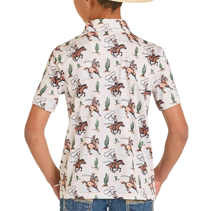 Rock & Roll Denim Boy's Natural Novelty Printed Mesh Polo Shirt KIDS - Boys - Clothing - Shirts - Long Sleeve Shirts Panhandle