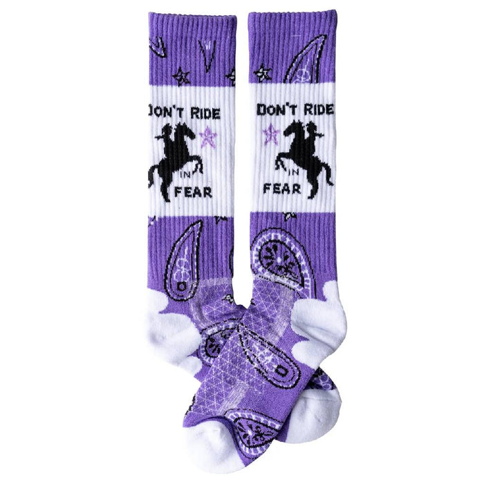 Lucky Chuck Don't Ride In Fear Lavender Performance Crew Socks
