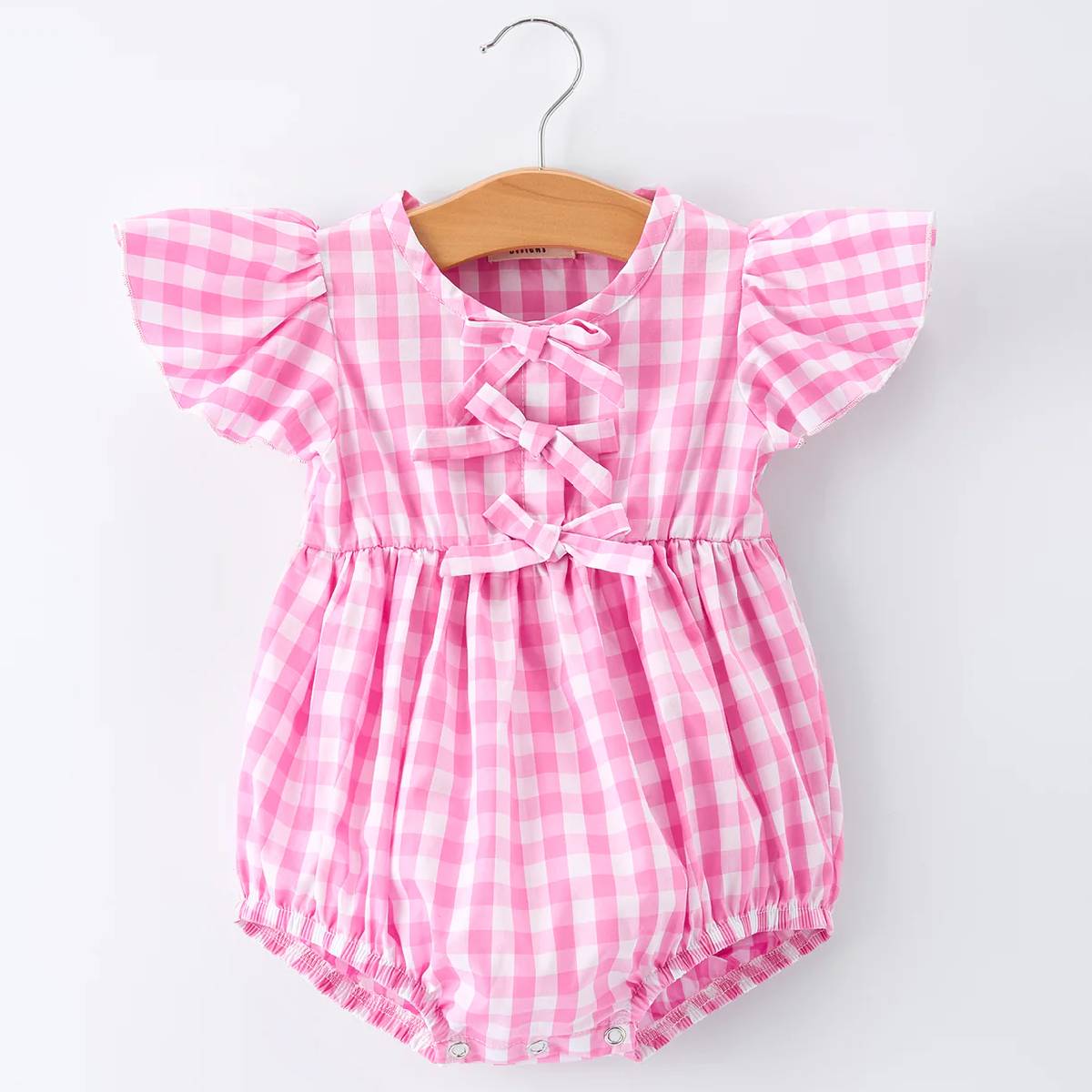 Girl's Flutter Sleeve Pink Plaid Romper KIDS - Girls - Clothing - Jumpers & Rompers Rylee Faith Designs