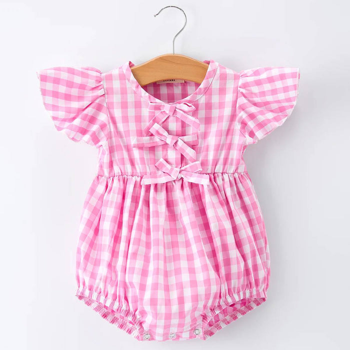 Girl's Flutter Sleeve Pink Plaid Romper KIDS - Girls - Clothing - Jumpers & Rompers Rylee Faith Designs
