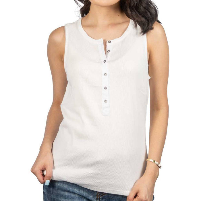 Dylan Rowan Rib Henley White Tank Top WOMEN - Clothing - Tops - Sleeveless Dylan