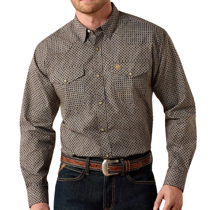 Ariat Men's Frey Classic Fit White Geo Print Pearl Snap Shirt MEN - Clothing - Shirts - Long Sleeve Ariat Clothing