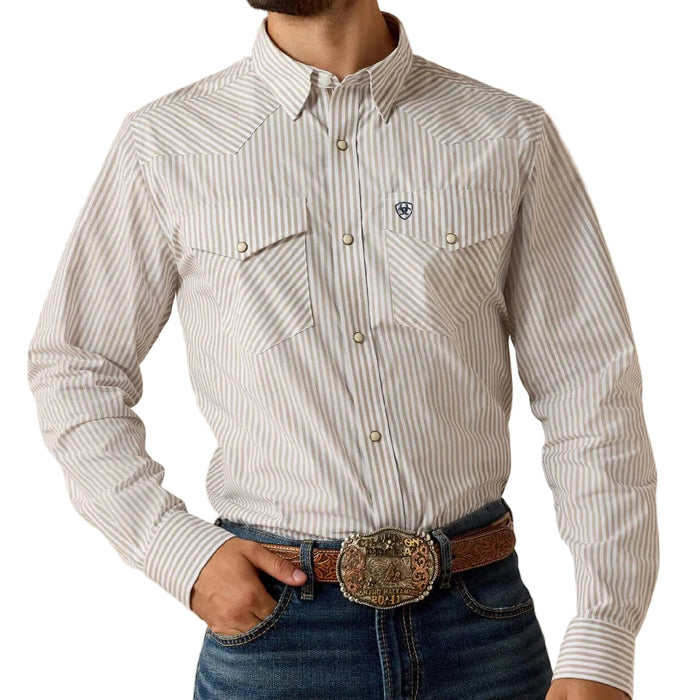 Ariat Men's Pro Series Fitted Roasted Cashew Stripe Pearl Snap Shirt MEN - Clothing - Shirts - Long Sleeve Ariat Clothing