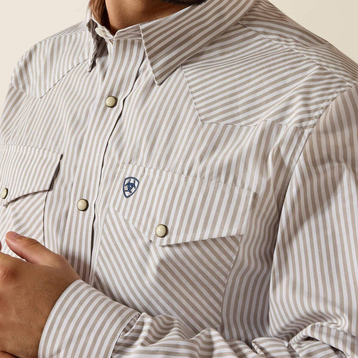 Ariat Men's Pro Series Fitted Roasted Cashew Stripe Pearl Snap Shirt MEN - Clothing - Shirts - Long Sleeve Ariat Clothing