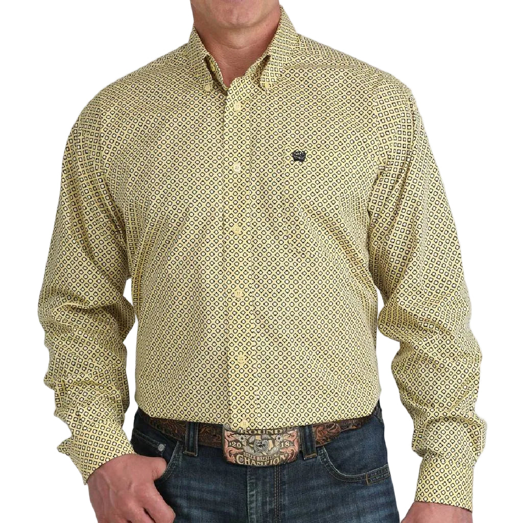 Cinch Men's Geo Print Yellow Button Down Shirt - FINAL SALE MEN - Clothing - Shirts - Long Sleeve Cinch
