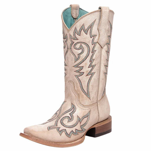 Corral Girl's Square Toe Flame Embroidered Bone White Western Boot KIDS - Footwear - Boots Corral Boots
