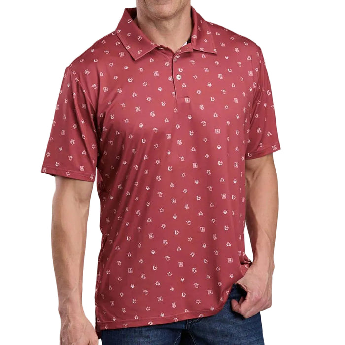 Roper Men's Knit Western Icon Print Red Polo Shirt MEN - Clothing - Shirts - Short Sleeve Roper Apparel & Footwear