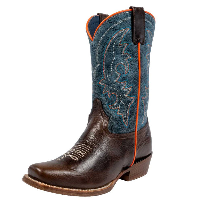 Roper Boy's Clint Cutter Burnish Brown Waxy Dark Blue Western Boot KIDS - Footwear - Boots Roper Apparel & Footwear
