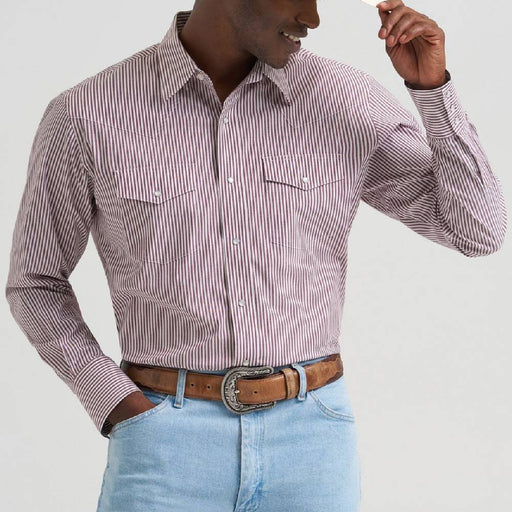 Wrangler Men's Red Stripe Pearl Snap Western Shirt MEN - Clothing - Shirts - Long Sleeve Wrangler