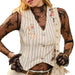 Embroidered Pin Stripe Crop White Denim Vest WOMEN - Clothing - Tops - Sleeveless Blue B